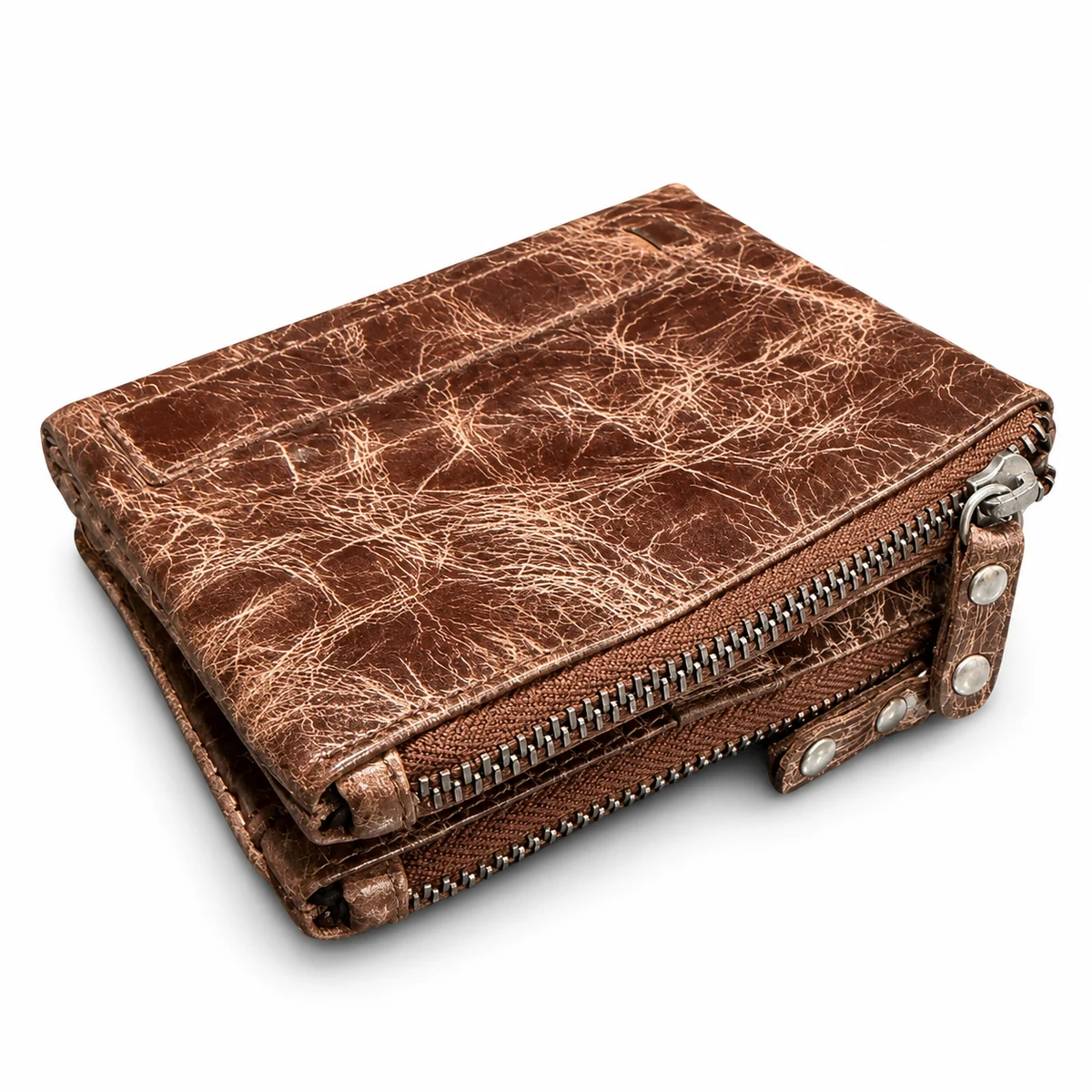 Crunch Double-Zip Wallet – genuine leather, wholesale from Charlie International India
